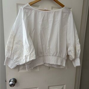 GAP white lace peasant blouse size large balloon sleeve embroidered shirt
